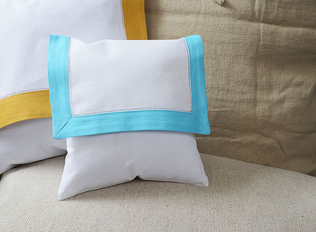 Mini Hemstitch Baby Envelope Pillows. 8x8" Aqua color border